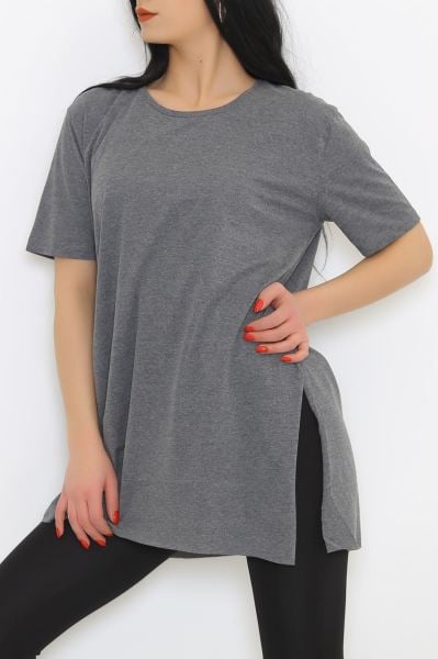 Yırtmaçlı Penye Tunik Tişört Füme - 1063.275.