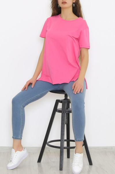 Yırtmaçlı Penye Tunik Tişört Pembe - 1063.275.