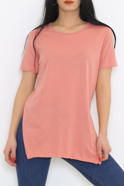 Yırtmaçlı Penye Tunik Tişört Koyupudra - 1063.275.