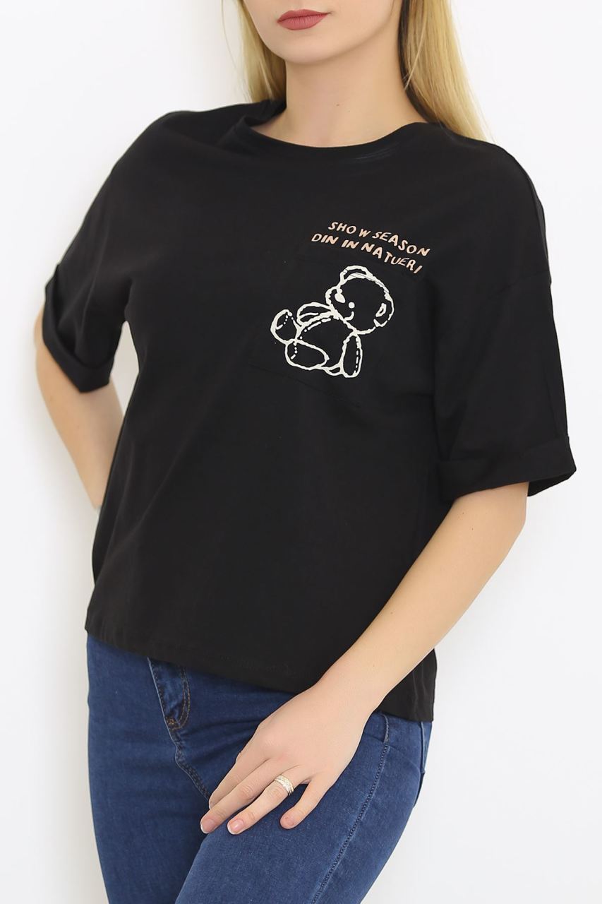 Cep Baskılı Tişört Siyah - 4578.196.