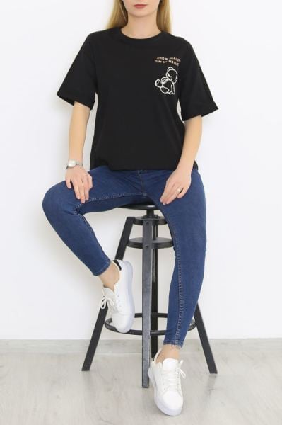 Cep Baskılı Tişört Siyah - 4578.196.