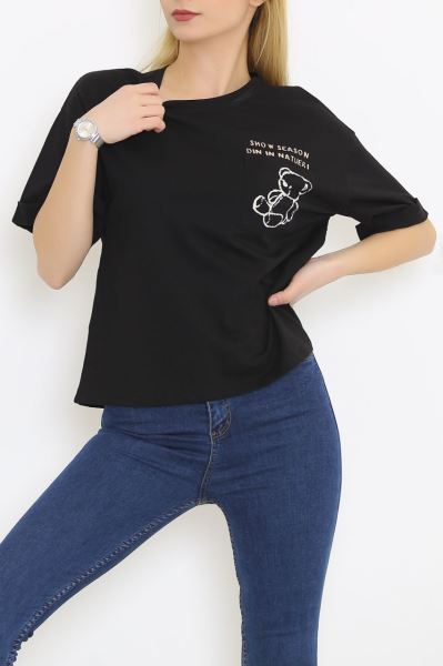 Cep Baskılı Tişört Siyah - 4578.196.