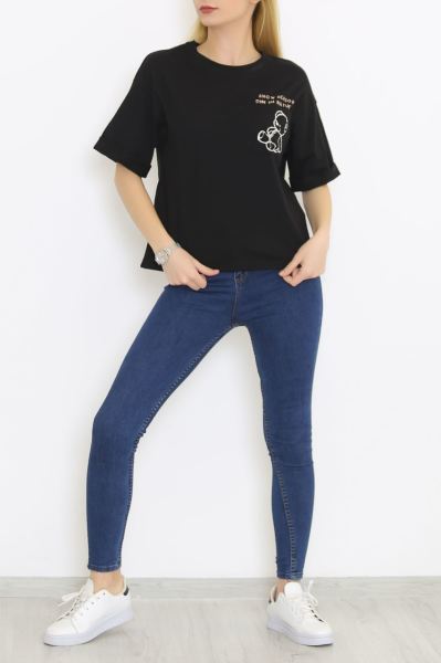 Cep Baskılı Tişört Siyah - 4578.196.