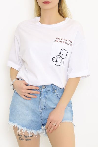 Cep Baskılı Tişört Beyaz - 4578.196.