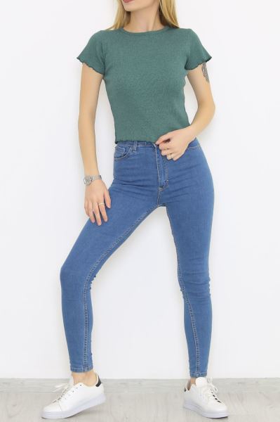 Fırfır Detaylı Bluz Yeşil - 8702.1567.