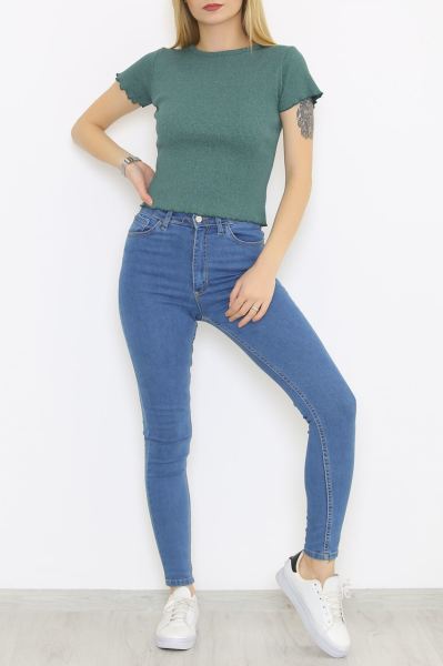 Fırfır Detaylı Bluz Yeşil - 8702.1567.