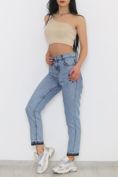 Paça Püskül Kot Pantolon Buzmavi - 8838.1361.