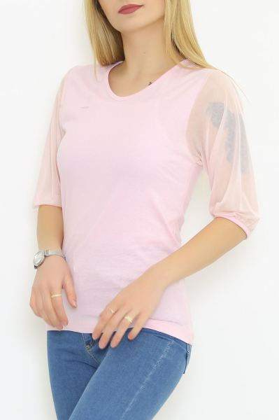 Tül Kollu Bluz Pembe1 - 8713.107.