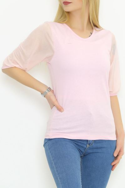 Tül Kollu Bluz Pembe1 - 8713.107.