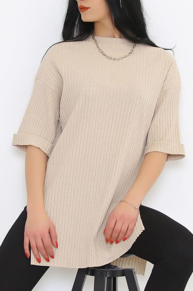 Duble Kol Fitilli Tişört Taş - 8714.1567.