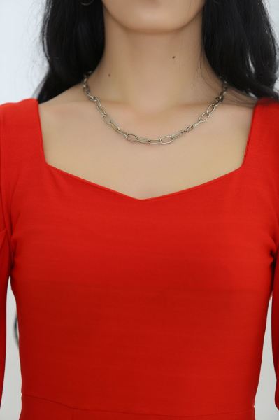 Kare Yaka Elbise Kırmızı - 5241.1234.