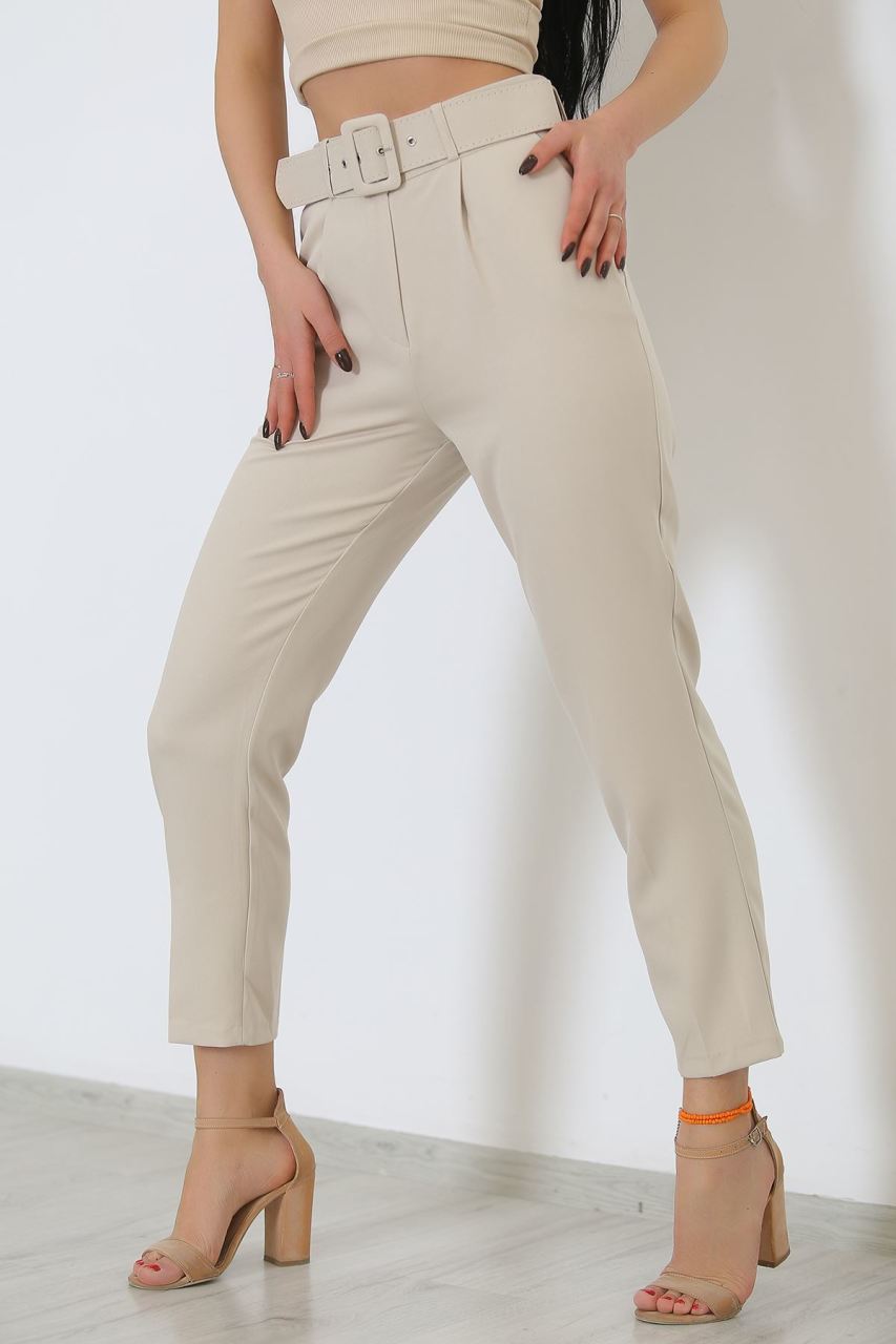 Kemerli Kumaş Pantolon Bej - 8699.1361.