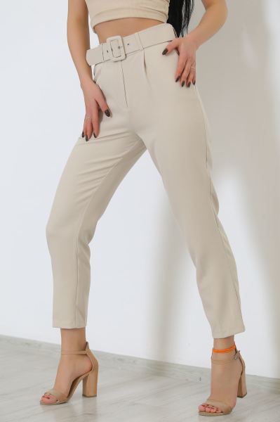 Kemerli Kumaş Pantolon Bej - 8699.1361.