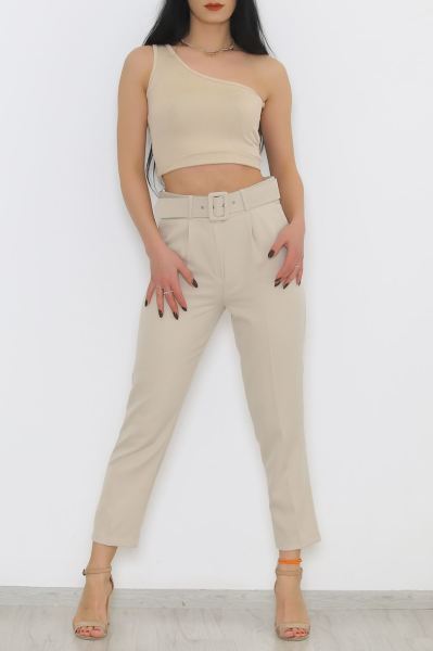 Kemerli Kumaş Pantolon Bej - 8699.1361.