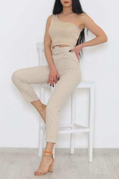 Kemerli Kumaş Pantolon Bej - 8699.1361.