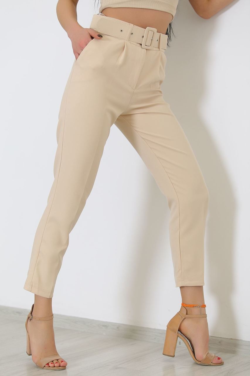 Kemerli Kumaş Pantolon Taş - 8699.1361.