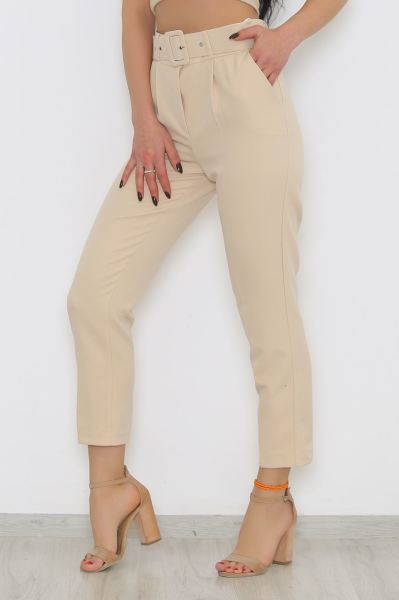 Kemerli Kumaş Pantolon Taş - 8699.1361.