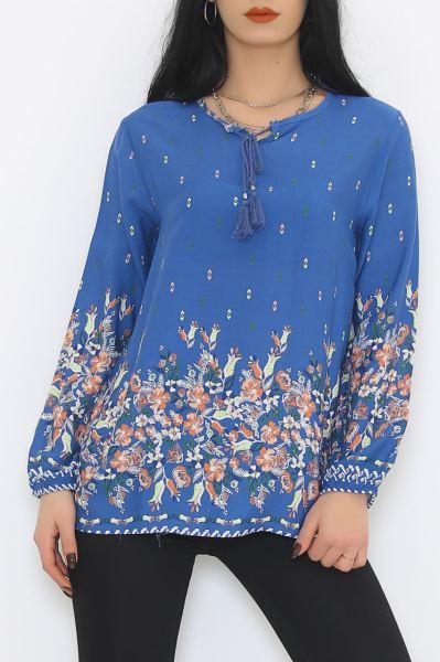 Desenli Bluz Mavidesenli - 8876.107.