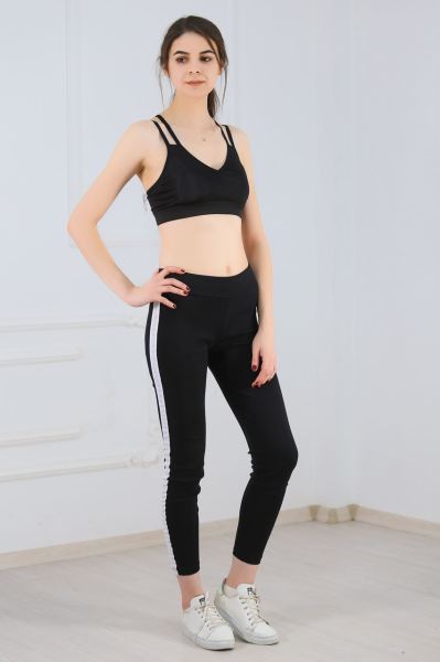 Kadın Tayt Yanı Şeritli Siyahbeyaz - 0239.432.