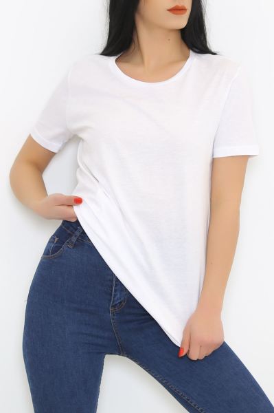 Yırtmaçlı Penye Tunik Tişört Beyaz - 1063.275.