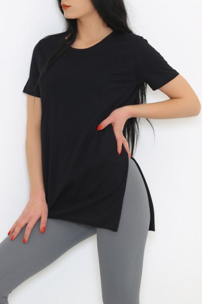 Yırtmaçlı Penye Tunik Tişört Siyah - 1063.275.