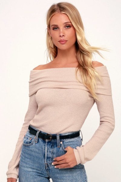 Austra Orange Off The Shoulder Knit Sweater Top