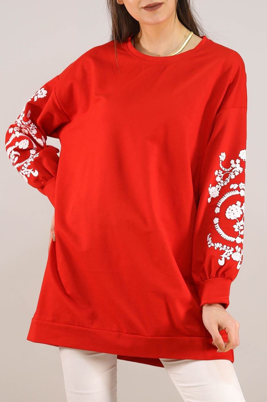 Kolları Çiçek Baskılı Sweat Kırmızı - 3064.105.