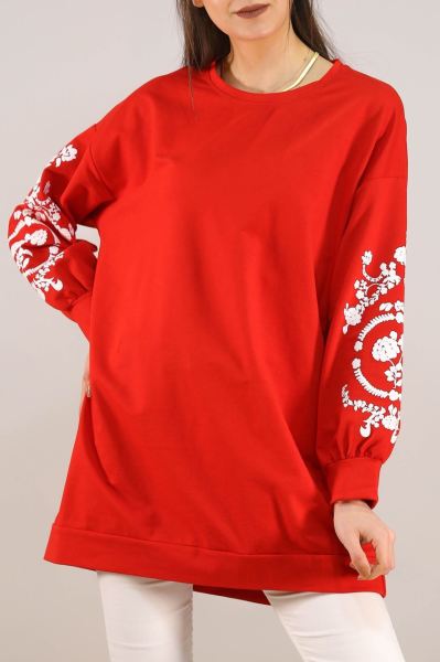 Kolları Çiçek Baskılı Sweat Kırmızı - 3064.105.