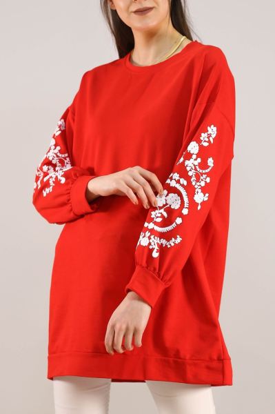 Kolları Çiçek Baskılı Sweat Kırmızı - 3064.105.