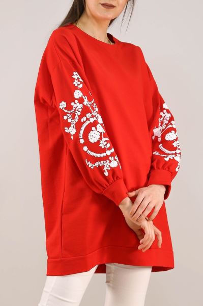Kolları Çiçek Baskılı Sweat Kırmızı - 3064.105.