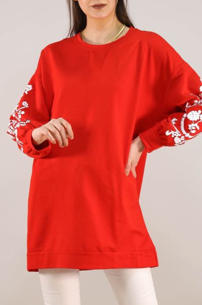 Kolları Çiçek Baskılı Sweat Kırmızı - 3064.105.