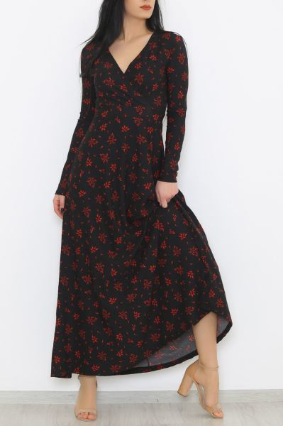 Çiçekli Elbise Kırmızısiyah - 4987.716.