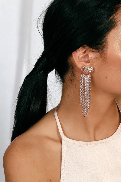 Amazing Moment Gold Rhinestone Tassel Earrings