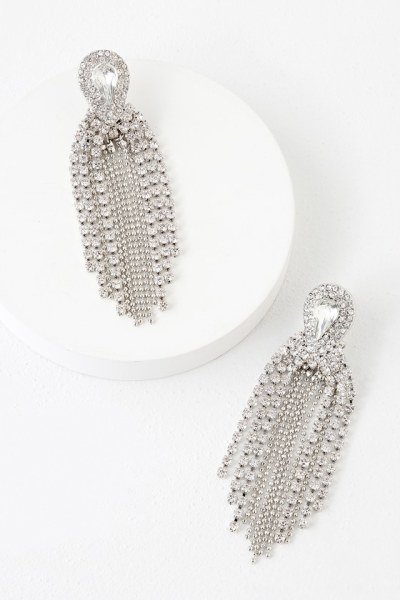 Maci Gold Rhinestone Tassel Earrings