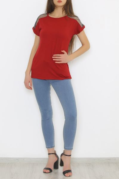 Omzu Tüllü Bluz Bordo - 8878.599.
