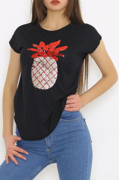 Ananas Pul Baskı Tişört Siyah - 6543.599.