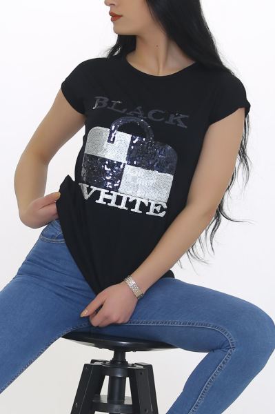 Black Baskı Tişört Siyah - 6535.599.