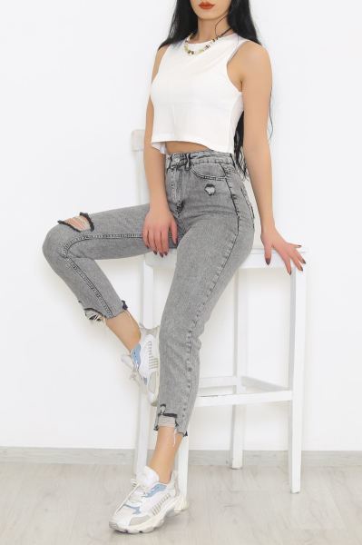 Tek Diz Lazer Mom Pantolon Açıkfüme - 8746.392.