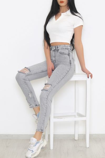 Diz Paça Lazer Mom Pantolon Açıkfüme - 8749.392.