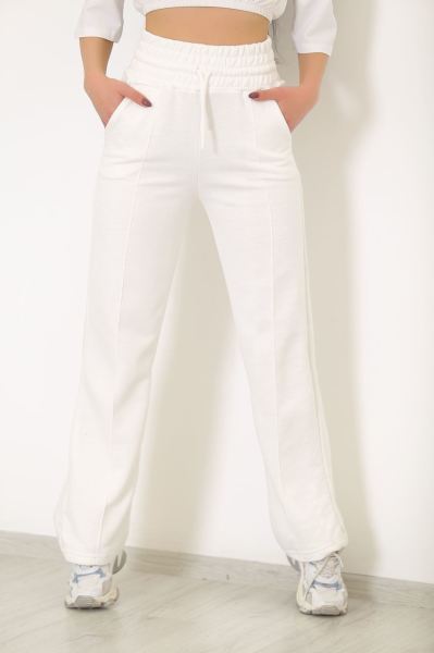 3 İplik Şardonsuz Eşofman Altı Beyaz - 5386.1247.