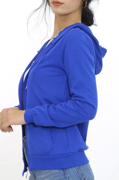 Kapşonlu Fermuarlı Sweat Saks - 3001.275.