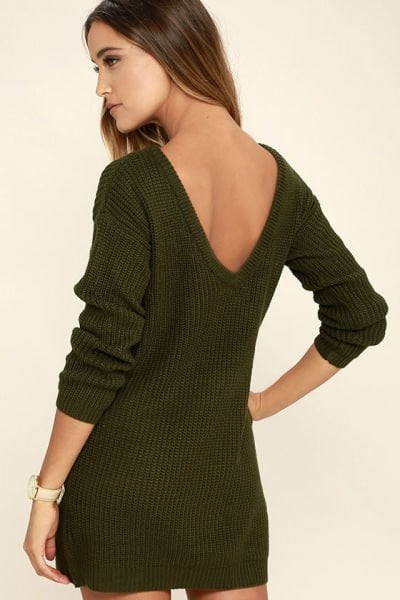 Bringing Sexy Back Wine Red Backless Sweater Dress