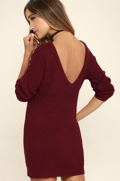 Bringing Sexy Back Black Backless Sweater Dress