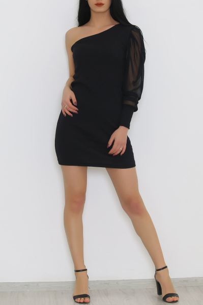 Tek Kol Tüllü Elbise Siyah - 8853.316.