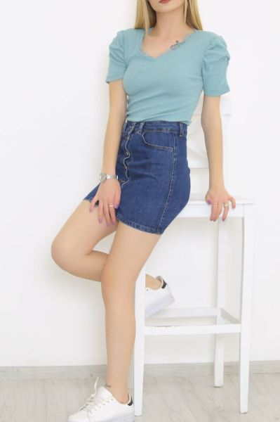 Yaka Dantelli Bluz Mint - 8726.1187.