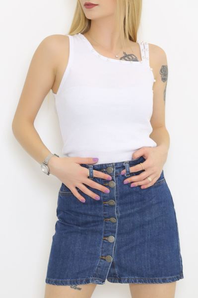 Tek Omuz İncili Body Beyaz - 8814.1187.