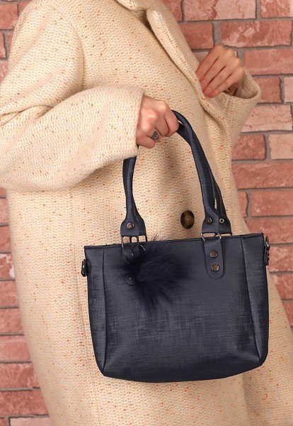 Boss Lacivert Cilt Ponponlu Çanta