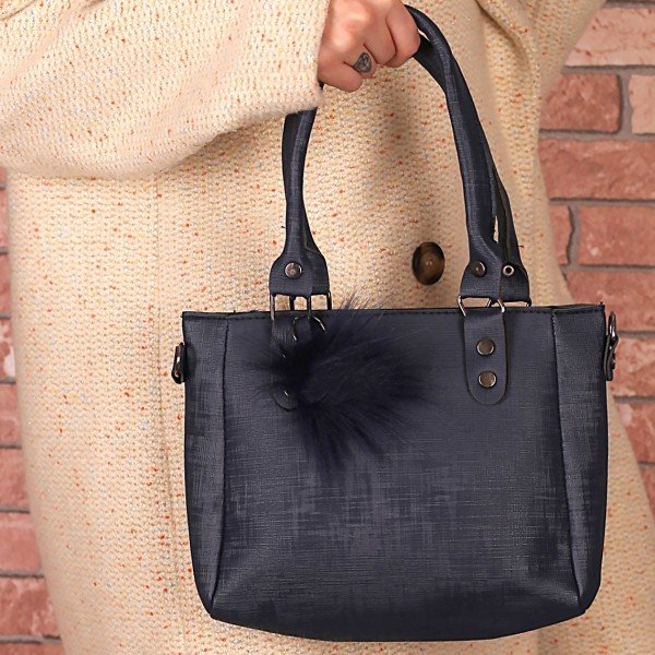 Boss Lacivert Cilt Ponponlu Çanta