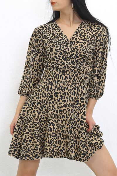 Kruvaze Yaka Elbise Leopar - 2649.994.