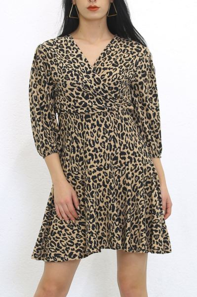 Kruvaze Yaka Elbise Leopar - 2649.994.